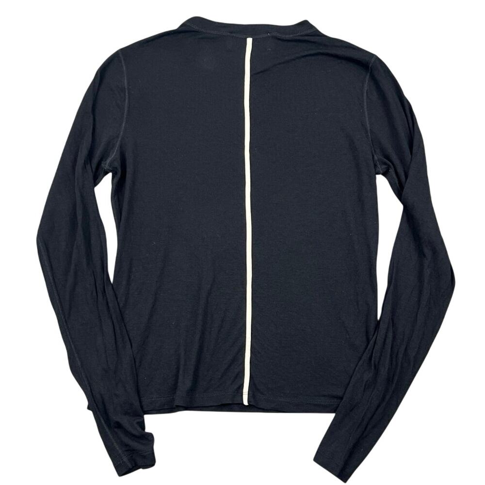 La Ligne Black Silk Blend Long Sleeve Knit Top Back Contrast White Stripe - XS